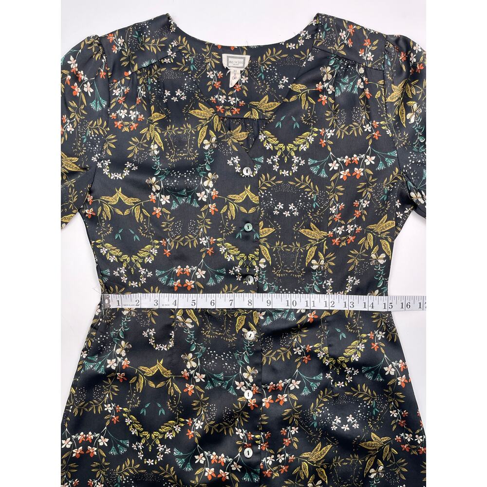 Mo:Vint Black Floral Long Sleeve Dress Size Medium Elegant & Feminine - Picture 10 of 11